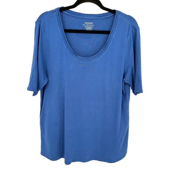 Chico's The Ultimate Tee Pima Cotton Short Sleeve Blue Soft Stretch Casual L - Picture 1 of 8